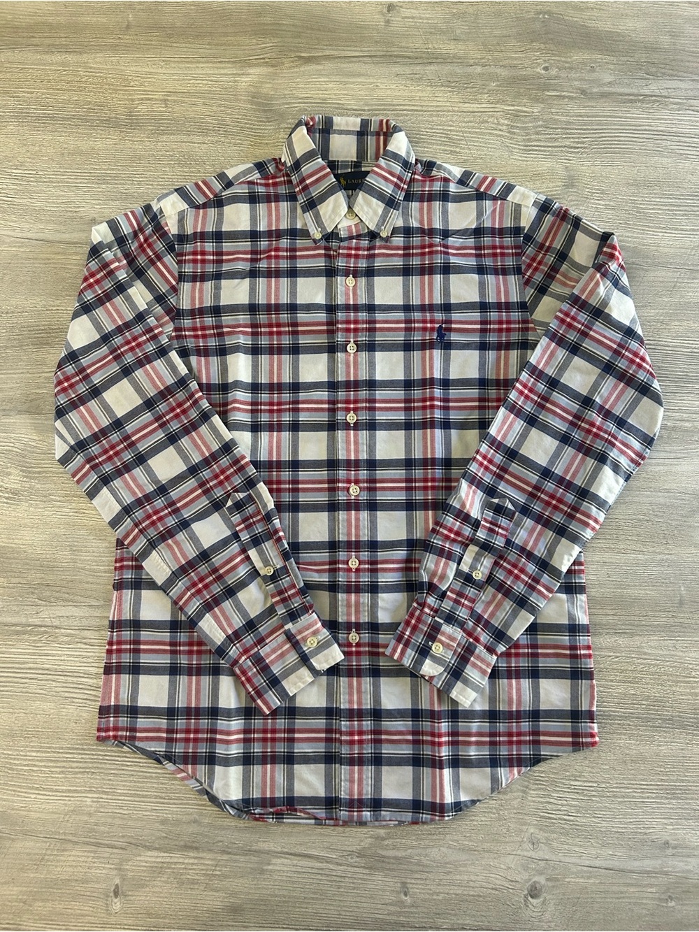 Polo Ralph Lauren Men Small Plaid Button Down Shirt Long Sleeve Red Blue Oxford
